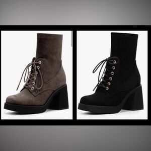 LOT OF TWO FOR ONE PRICE. Women’s Platform Chunky Heel Boots Suede Black & Brown